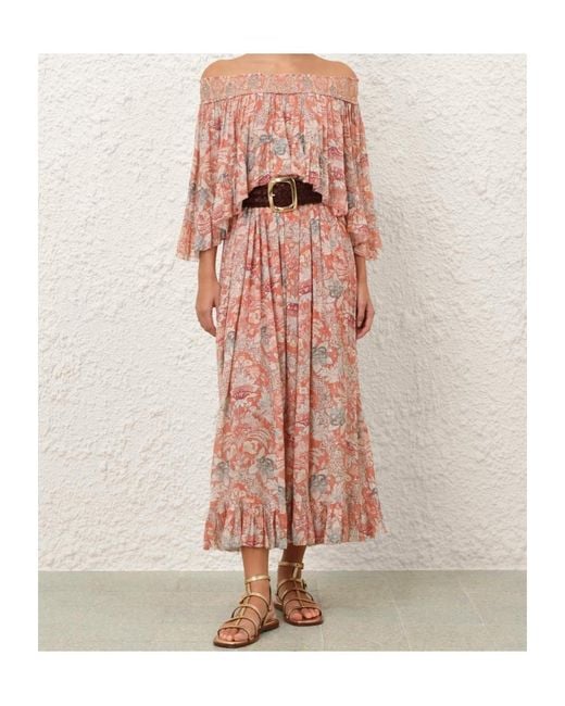 Zimmermann Pink Off-Shoulder Ruffled Maxi Dress
