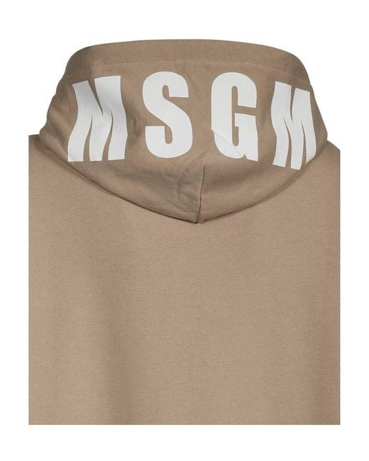 MSGM Natural Logo Hooded Hoodie