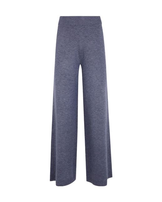 Seventy Blue Wool Blend Wide Leg Trousers