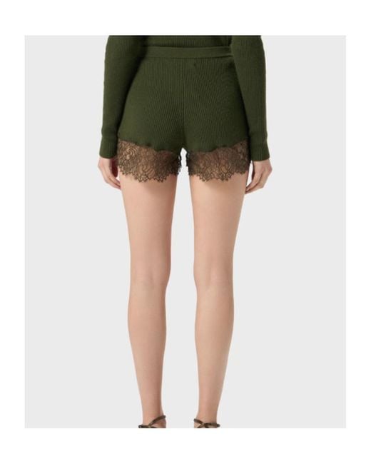 Blumarine Green Ribbed Lace-Trimmed Shorts