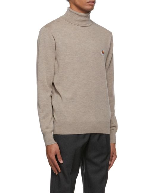 Maison Kitsuné Gray Roll-Neck Fine-Knit Jumper for men