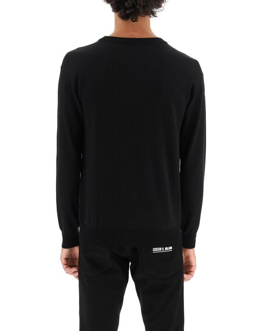 Moschino Black Teddy Bear Patch Crewneck Knitted Jumper for men