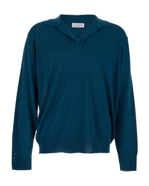 Roberto Collina Blue Open-Collar V-Neck Knitted Sweater for men