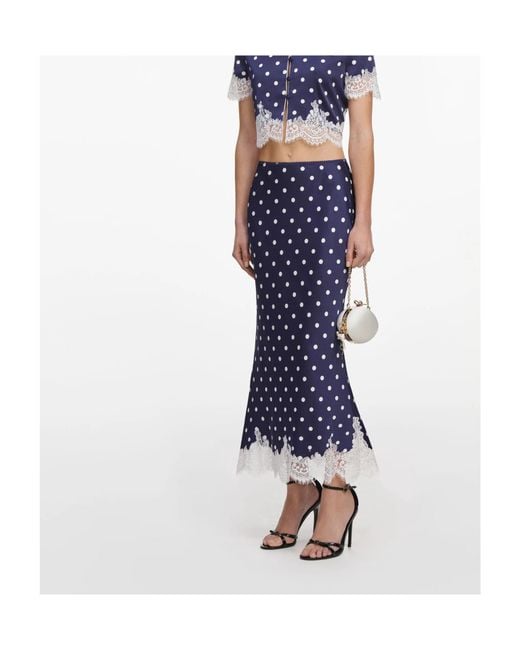 Self-Portrait Blue Polka Dot Satin Midi Skirt