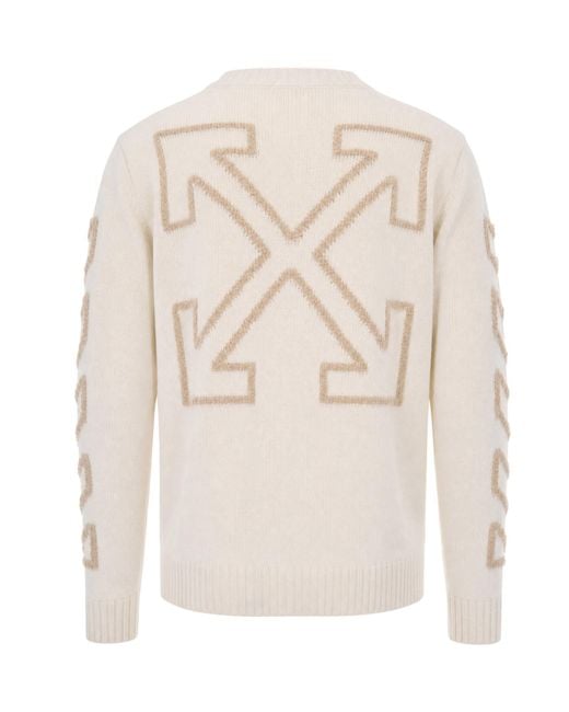Off-White c/o Virgil Abloh White Arrow Fuzzy Crewneck Knitted Sweater for men