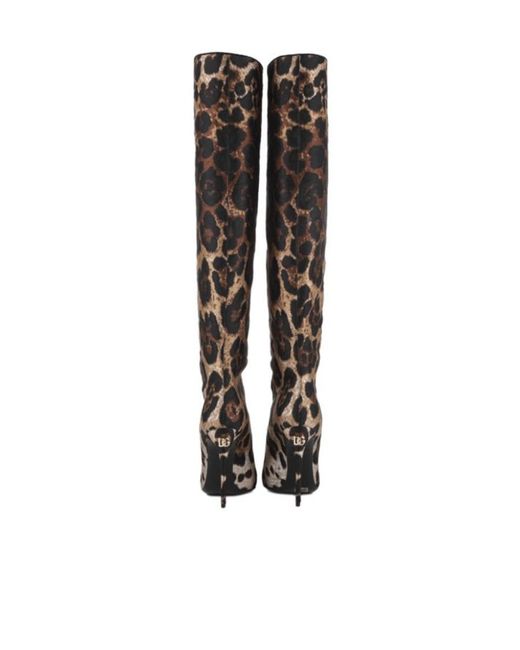 Dolce & Gabbana Black Leopard-Printed Jacquard Boots