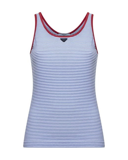 Prada Blue Crewneck Striped Tank Top