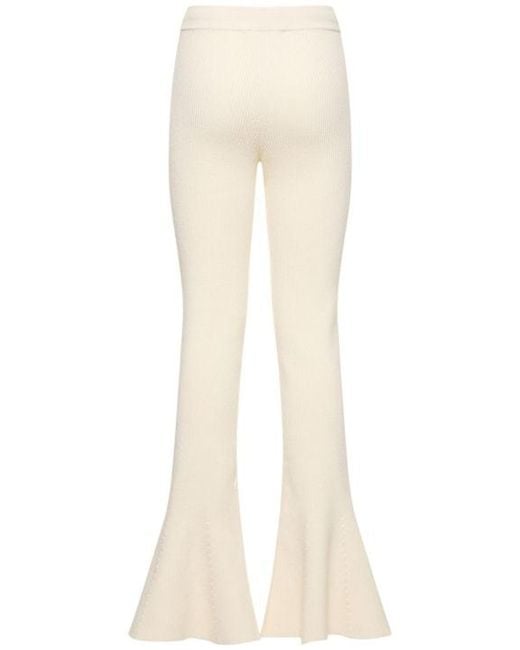 Alessandra Rich White Wool Blend Rib Knit Flared Pants
