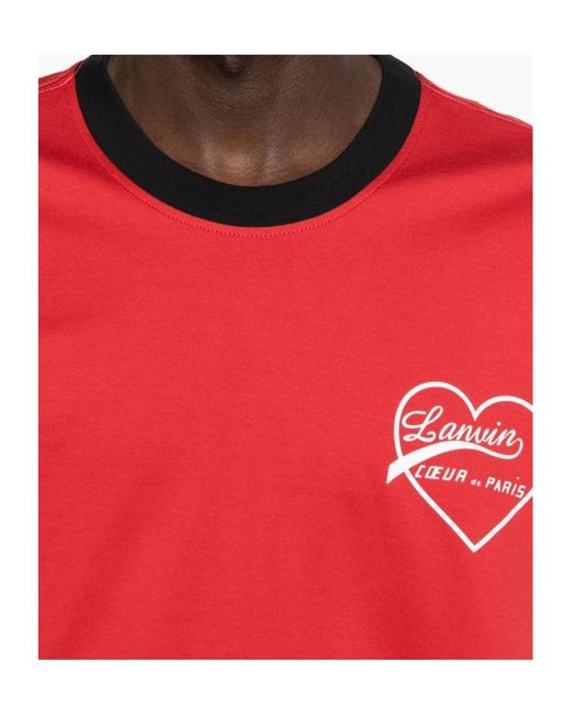 Lanvin Red Long-Sleeved Cotton T-Shirt With Heart-Shaped Logo for men