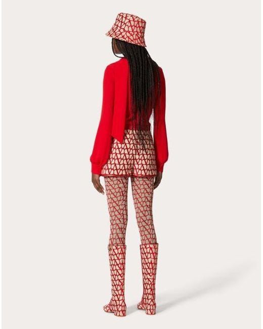 Valentino Red Logo-Pattern Short Jumpsuit