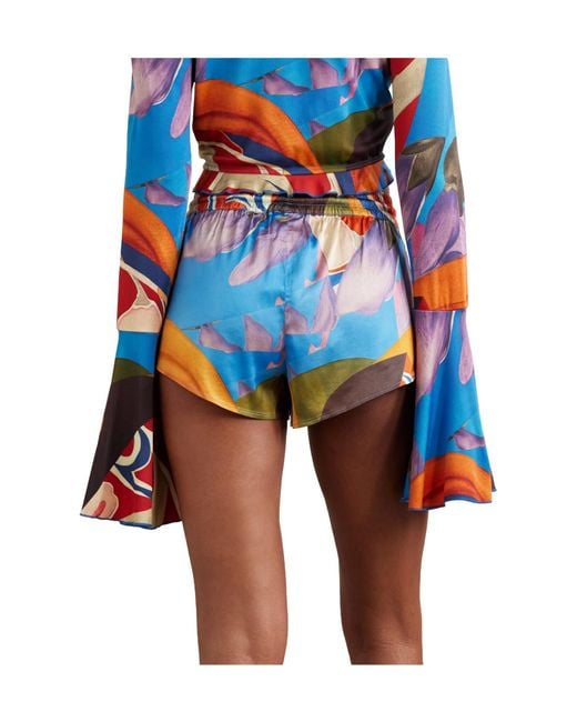Donde Esteban Blue Printed Satin Shorts
