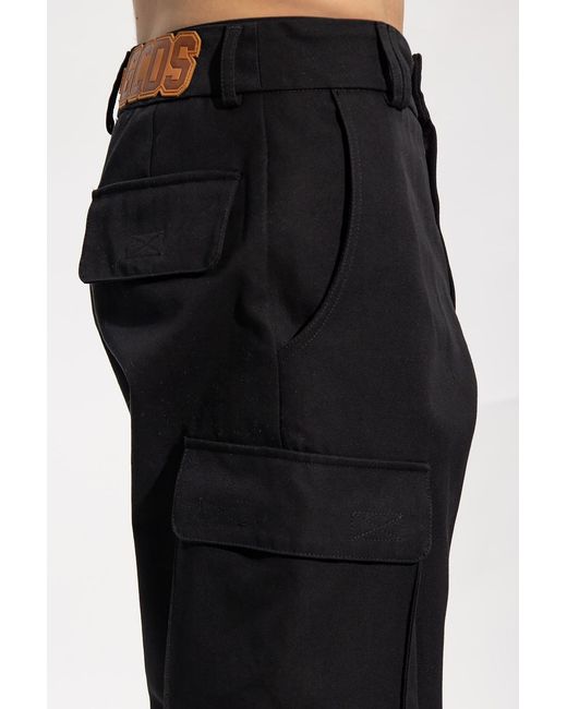 Gcds Black Logo Patch Button Detailed Cargo Trousers for men