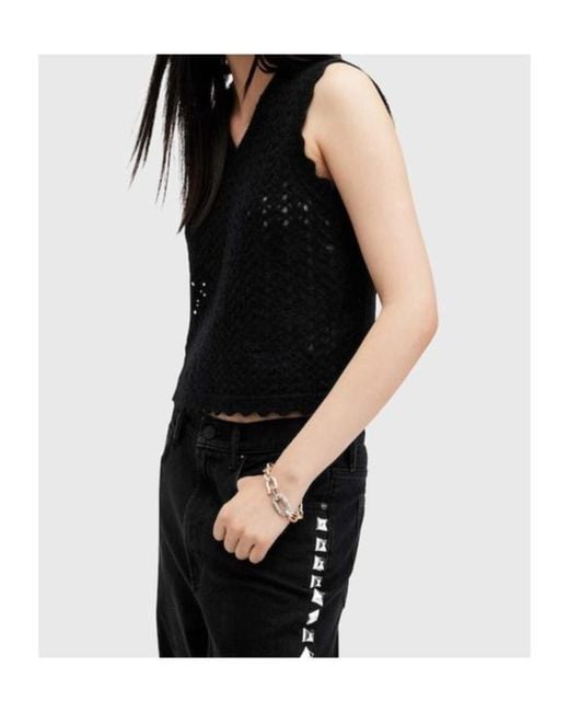 AllSaints Black Vivian Scalloped Tank Top