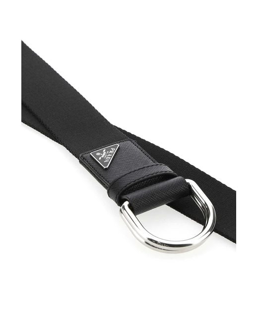 Prada White Logo Plaque Woven Belt for men