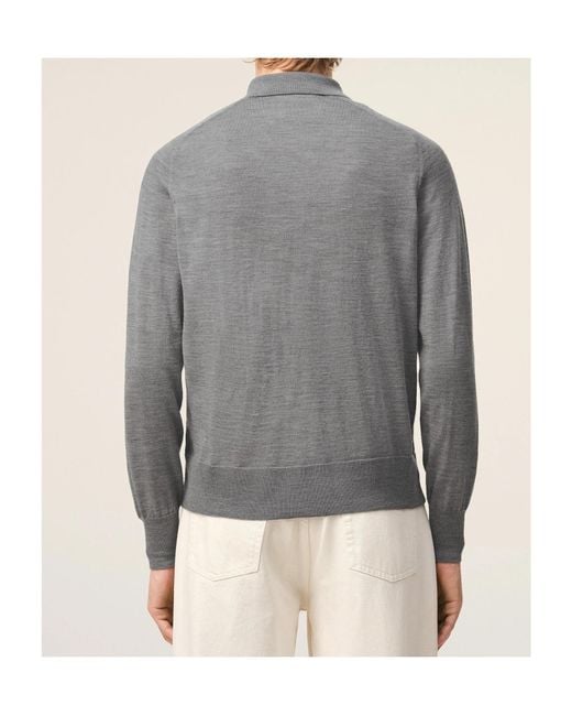 AMI Gray Wool Shirt Collar Ami De Coeur Cardigan for men