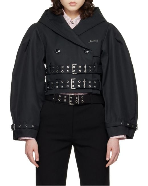 Ganni Black Logo Plaque Cropped Jacket