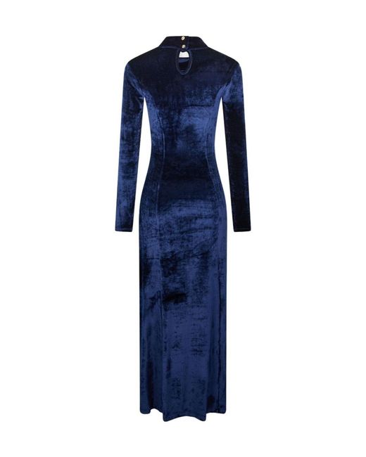 Rabanne Blue Draped Velvet Long Dress