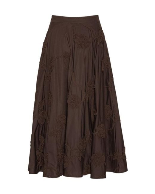 ROTATE BIRGER CHRISTENSEN Brown Flower Midi Skirt