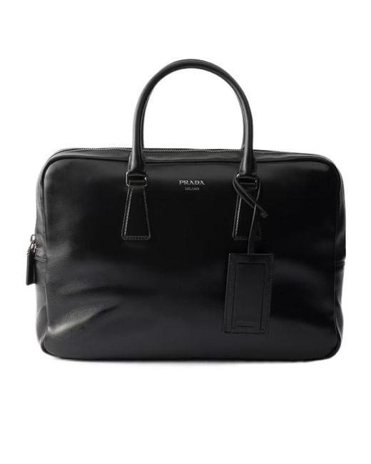 Prada Black Leather Work Bag for men