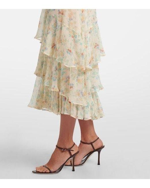 Ulla Johnson White Meadow Floral Silk Chiffon Midi Skirt