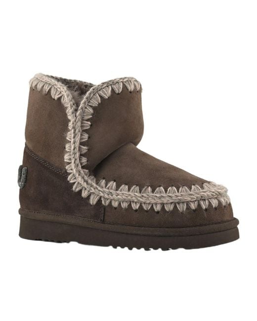 Mou Brown Crochet-Trim Ankle Boots