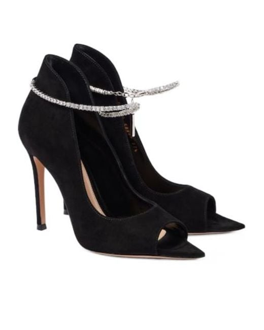 Gianvito Rossi Black Suede Peep-Toe Stiletto Heels