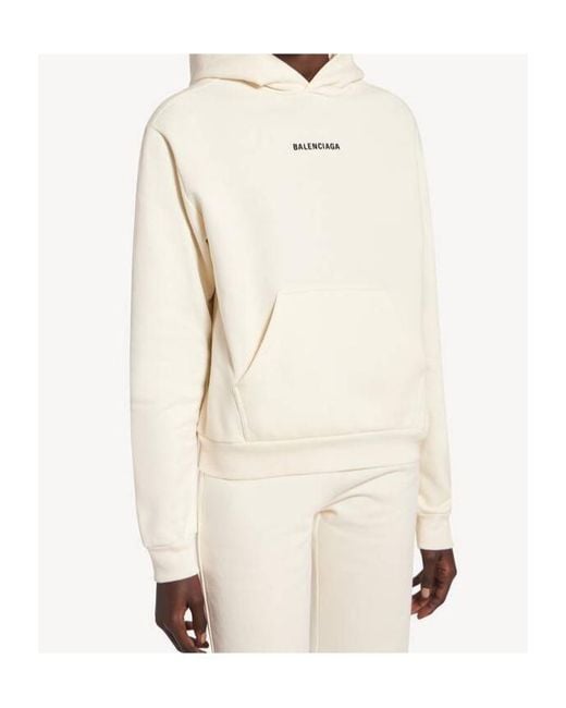 Balenciaga White Logo Embroidered Medium Fit Hoodie