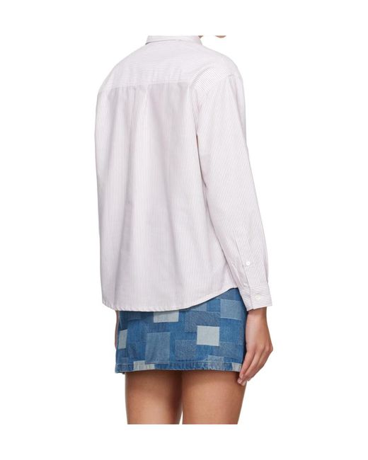 A.P.C. White Greg Striped Long-Sleeve Shirt