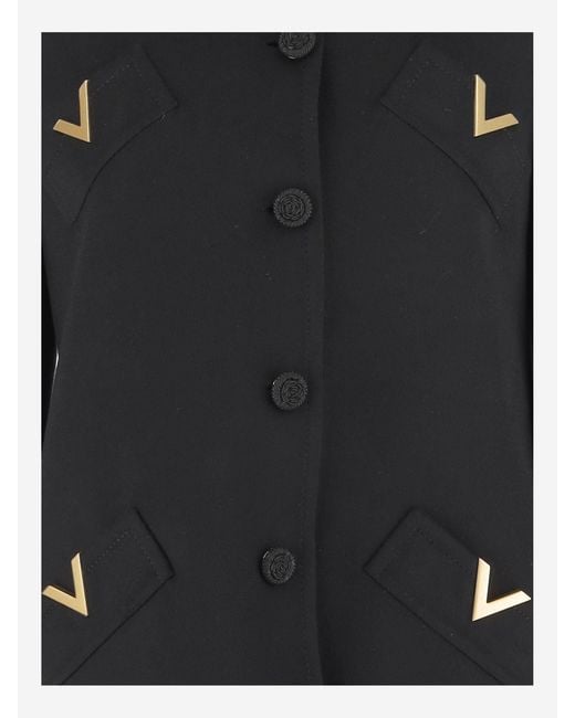 Valentino Black Button-Up A-Line Hem Coat