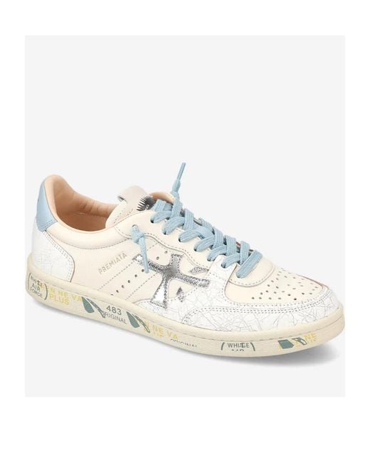 Premiata White Bsktclad Strapped Low-Top Casual Shoes