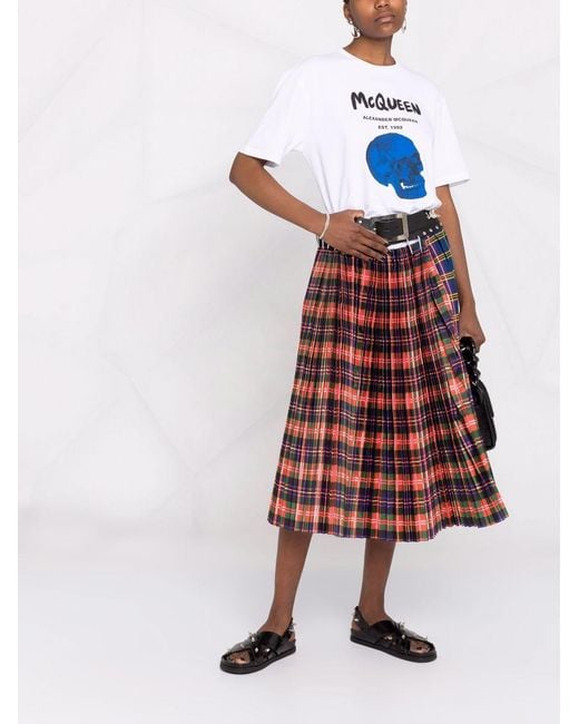 McQueen Blue Skull-Print Logo T-Shirt