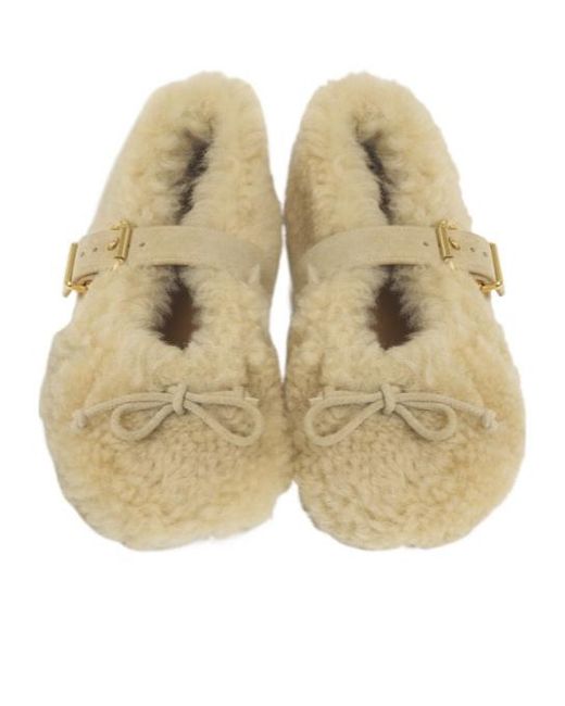 Marni Natural Cream Shearling Ballerina With Buckle