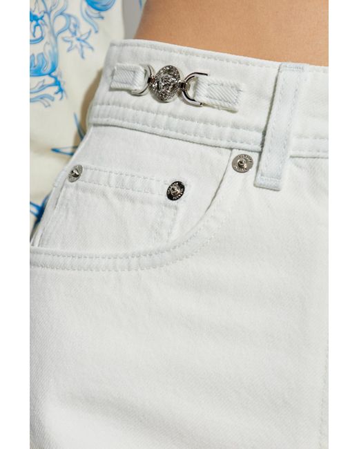 Versace White Logo-Patch Straight Leg Jeans