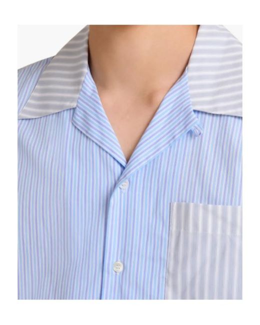 Marni Blue Striped-Pattern Short-Sleeved Shirt for men