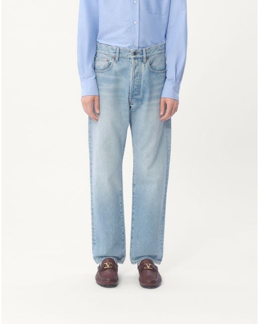 Valentino Blue Logo Patch Straight Leg Jeans for men