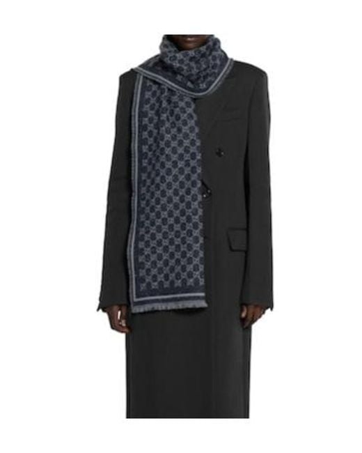 Gucci Gray Gg Wool Scarf