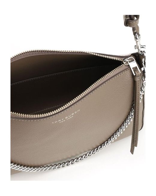 Tory Burch Gray Chain-Linked Zipped Shoulder Bag