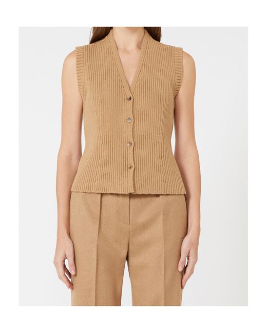 Max Mara Brown V-Neck Button-Up Gilet