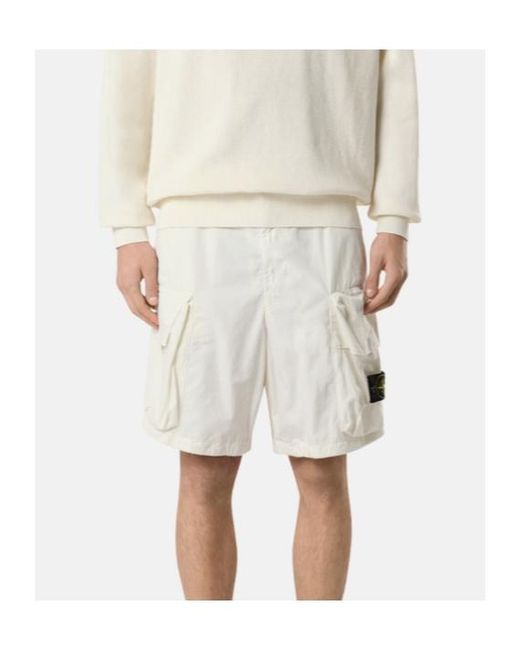 Stone Island White Logo-Patch Cargo Shorts for men