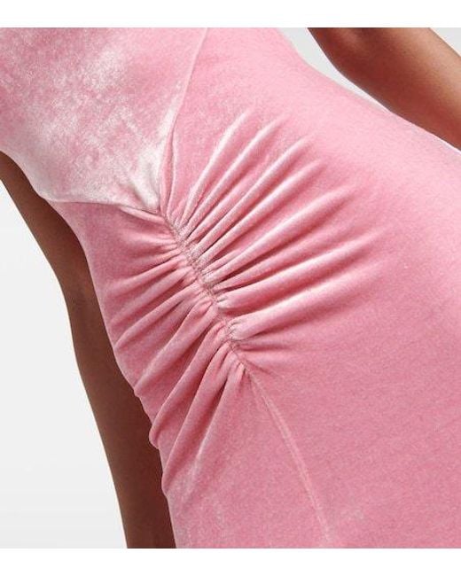 Rabanne Pink Embellished Ruched Velvet Gown