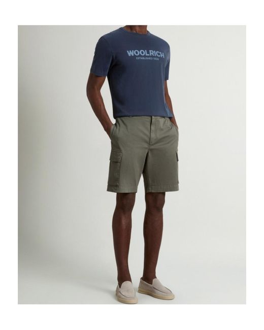 Woolrich Gray Cargo Cotton Twill Shorts for men