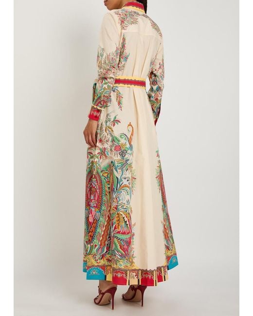 Etro Red Printed Belted Cotton-Poplin Midi Shirt Dress
