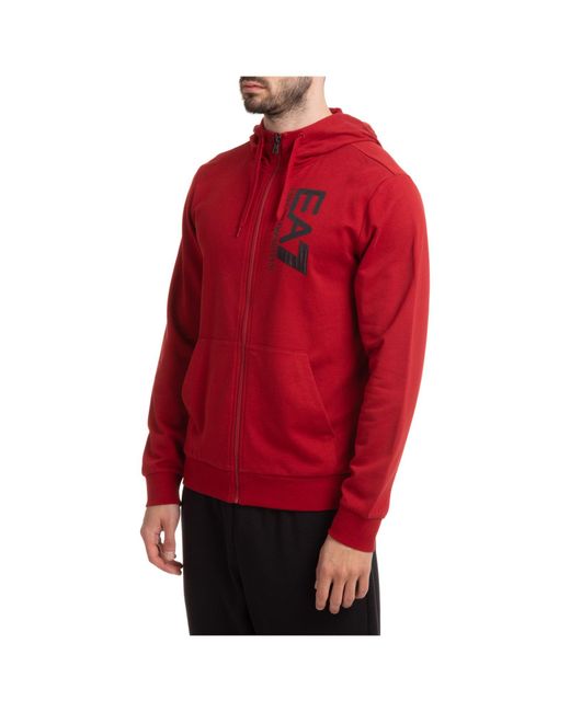 EA7 Red Logo Hooded Casual Jacket for men