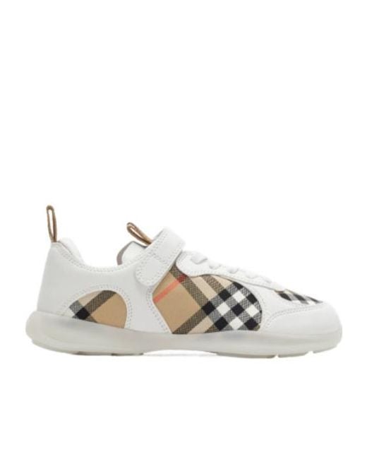 Burberry White Check And Leather Matrix Sneakers