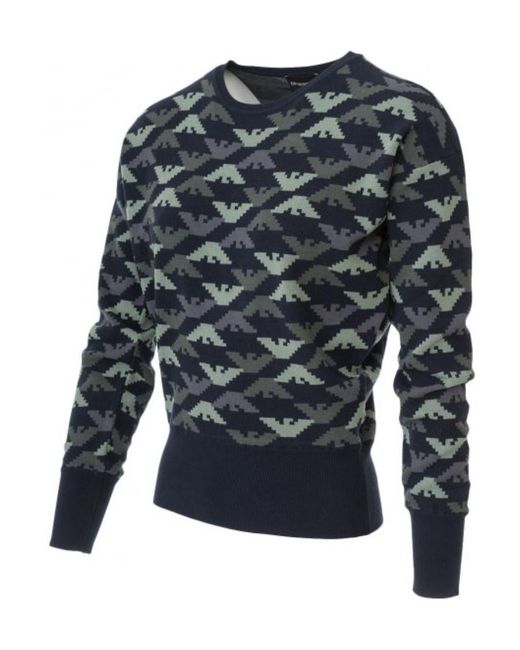 Emporio Armani Blue Logo Jacquard Pullover