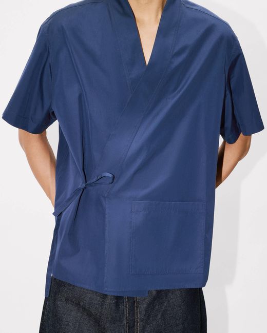 KENZO Blue Kimono Short Sleeve Shirt for men