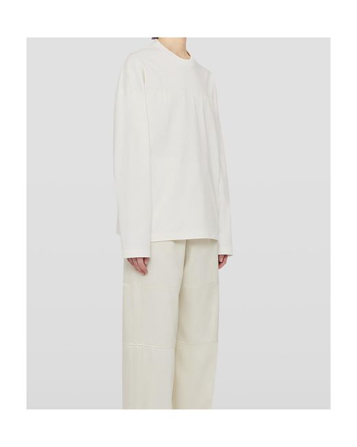 Jil Sander White Logo Printed Long-Sleeved T-Shirt