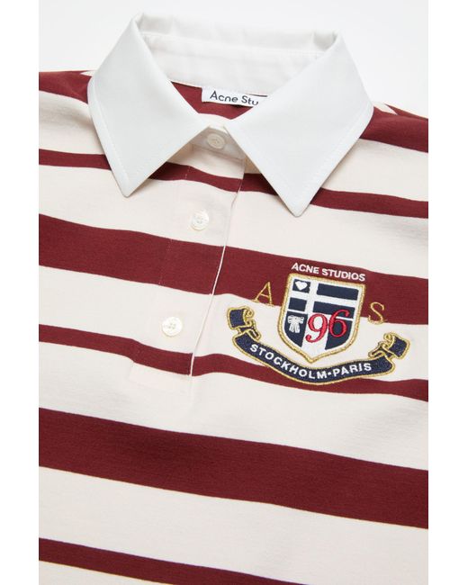 Acne Red Striped Crest-Patch Polo Shirt