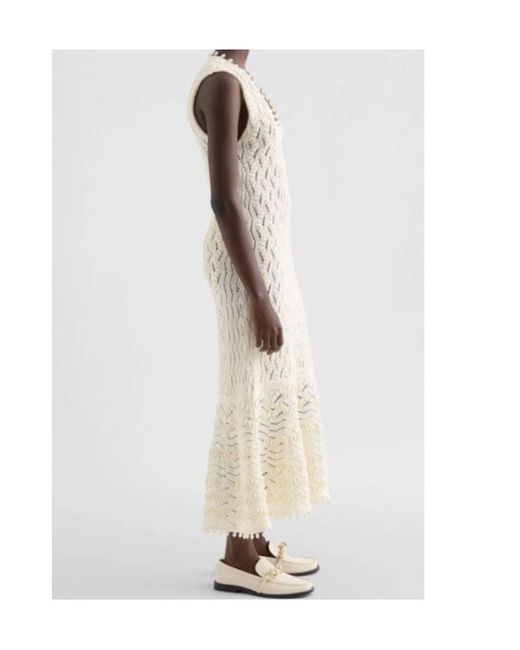 Jil Sander White V-Neck Sleeveless Knitted Dress