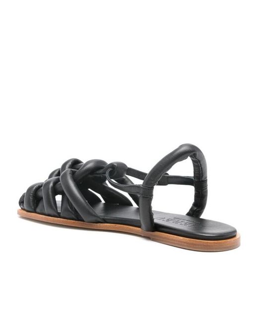 Hereu Black Square-Headed Flat Sandals